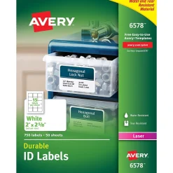 Avery TrueBlock Laser Durable ID Labels, 2" x 2-5/8", White, 750 Labels/Box (6578) Online