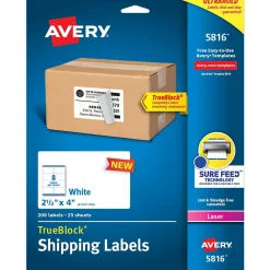 Avery TrueBlock Laser Shipping Labels, 2-1/2" x 4", White, 200 Labels/Pack (5816)* Shipping Labels