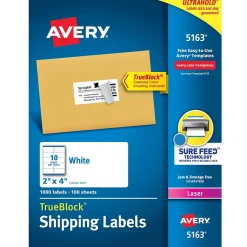Avery TrueBlock Laser Shipping Labels, 2" x 4", White, 1,000 Labels/Box (5163)* Shipping Labels