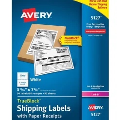 Avery TrueBlock Laser Shipping Labels with Paper Receipts, 5-1/16" x 7-5/8", White, 50 Labels/Box (5127)* Shipping Labels