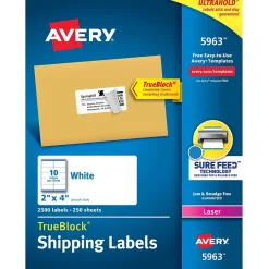 Avery TrueBlock Laser Shipping Labels, 2" x 4", White, 2,500 Labels/Box (5963)* Shipping Labels