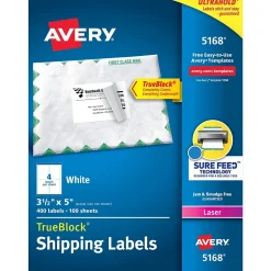 Avery TrueBlock Laser Shipping Labels, 3-1/2" x 5", White, 400 Labels/Box (5168)* Shipping Labels