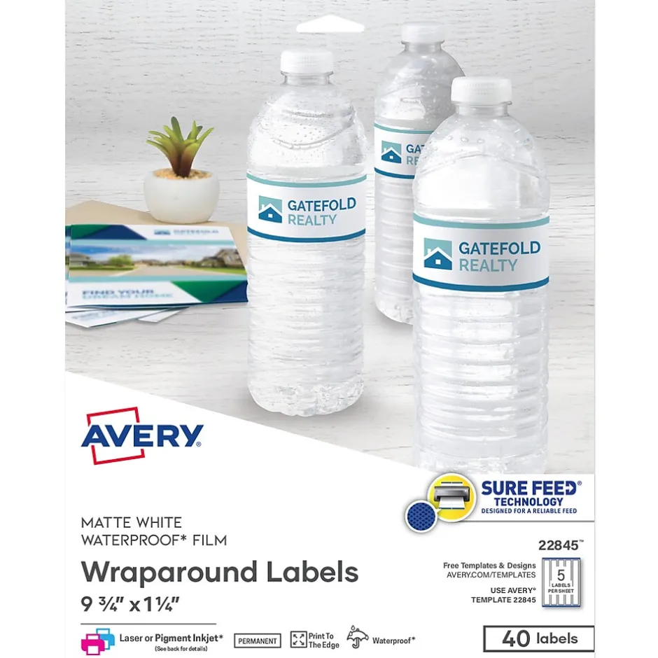 Avery Waterproof Laser/ Inkjet Wraparound Labels, 1.25" x 9.75", White, 40 Labels/Pack (22845) Outlet