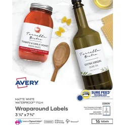 Avery Waterproof Wraparound Laser/Pigment-Inkjet Rectangle Labels, 3 1/4" x 7 3/4", White, 16 Labels/Pack (22835) Hot