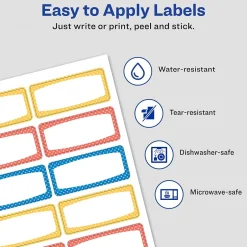 Avery Water-Resistant Laser/Inkjet ID Labels on 4" x 6" Sheets, 3/4" x 1-3/4", Assorted Border Colors, 60 Labels/Pack (41442) Hot