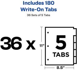 Avery Write & Erase Paper Dividers, 5 Tabs, White, 36 Sets/Box (11506) Discount
