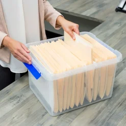 Bankers Box® Bankers Box Heavy Duty Locking File Totes, Letter/Legal Size, Blue/Clear (0086201)