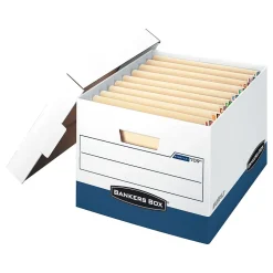 Bankers Box® Bankers Box Heavy-Duty FastFold File Storage Boxes, Lift-Off Lid, Letter/Legal Size, White/Blue, 12/Carton (00709) Online
