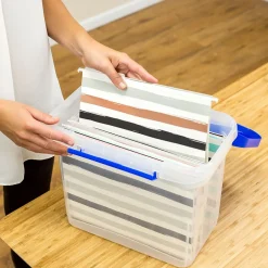 Bankers Box® Bankers Box Heavy-Duty Plastic Portable File Storage Box, Letter Size, Blue/Clear (0086301) Hot