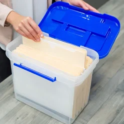 Bankers Box® Bankers Box Heavy-Duty Plastic Portable File Storage Box, Letter Size, Blue/Clear (0086301) Hot