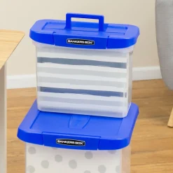 Bankers Box® Bankers Box Heavy-Duty Plastic Portable File Storage Box, Letter Size, Blue/Clear (0086301) Hot