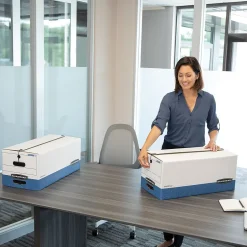 Bankers Box® Bankers Box Liberty Heavy-Duty Corrugated File Storage Boxes, String & Button, Letter Size, White/Blue, 12/Carton (00011) Clearance