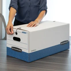 Bankers Box® Bankers Box Liberty Heavy-Duty Corrugated File Storage Boxes, String & Button, Letter Size, White/Blue, 12/Carton (00011) Clearance