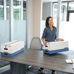 Bankers Box® Bankers Box Liberty Heavy-Duty Corrugated File Storage Boxes, String & Button, Letter Size, White/Blue, 12/Carton (00011) Clearance