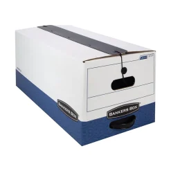 Bankers Box® Bankers Box Liberty Plus Heavy-Duty FastFold File Storage Boxes, String & Button, Letter Size, White/Blue, 12/Carton (11111) Clearance