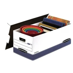 Bankers Box® Bankers Box Medium-Duty FastFold Corrugated File Storage Boxes, Lift-Off Lid, Letter Size, White/Blue, 12/Carton (00701) Outlet