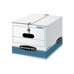 Bankers Box® Bankers Box Medium-Duty FastFold File Storage Boxes, String & Button, Letter/Legal Size, White/Blue, 4/Carton (0002501) Sale