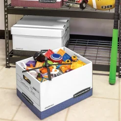 Bankers Box® Bankers Box R-Kive Heavy Duty 60% Recycled FastFold Corrugated File Box Lift Off Lid, Letter/Legal Size, White/Blue, 20/Carton Best