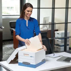 Bankers Box® Bankers Box R-Kive Heavy Duty 60% Recycled FastFold Corrugated File Box Lift Off Lid, Letter/Legal Size, White/Blue, 20/Carton Best