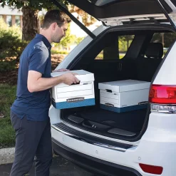 Bankers Box® Bankers Box R-Kive Heavy Duty 60% Recycled FastFold Corrugated File Box Lift Off Lid, Letter/Legal Size, White/Blue, 20/Carton Best