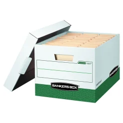 Bankers Box® R-Kive Heavy-Duty FastFold File Storage Boxes, Lift-Off Lid, Letter/Legal Size, White/Green, 12/Carton (07241) Outlet