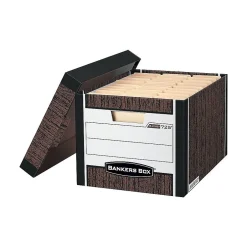 Bankers Box® Bankers Box R-Kive® Heavy-Duty FastFold File Storage Boxes, Lift-Off Lid, Letter/Legal Size, Woodgrain, 4/Pack (0072506)