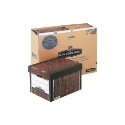 Bankers Box® Bankers Box R-Kive® Heavy-Duty FastFold File Storage Boxes, Lift-Off Lid, Letter/Legal Size, Woodgrain, 4/Pack (0072506)
