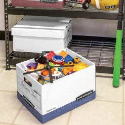 Bankers Box® Bankers Box R-Kive® Heavy-Duty FastFold File Storage Boxes, Lift-Off Lid, Letter/Legal Size, White/Blue, 12/Carton (07243) Discount