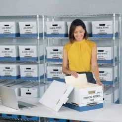 Bankers Box® Bankers Box R-Kive® Heavy-Duty FastFold File Storage Boxes, Lift-Off Lid, Letter/Legal Size, White/Blue, 12/Carton (07243) Discount