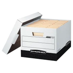 Bankers Box® Bankers Box R-Kive® Heavy-Duty FastFold File Storage Boxes, Lift-Off Lid, Letter/Legal Size, White/Black, 12/Carton (00724) Hot