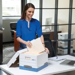 Bankers Box® Bankers Box Stor/File™ Medium-Duty FastFold File Storage Boxes, Lift-Off Lid, Letter/Legal Size, White/Blue, 12/Carton (00789) Best