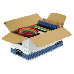 Bankers Box® Bankers Box Stor/File Medium-Duty FastFold File Storage Boxes, String & Button, Letter Size, White/Blue, 12/Carton (00704) Outlet