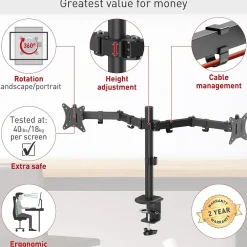 Barkan Adjustable Dual Arms, Up to 32" Monitor, Black (M142T)* Monitor Mounts & Stands
