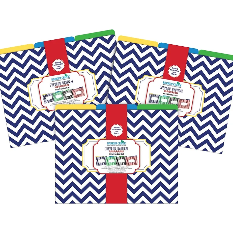Barker Creek File Folder Set, 1/3-Cut Tab, Letter Size, Nautical Chevron, 36/Set (4385)