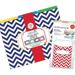 Barker Creek Folder & Pocket Set, 1/3-Cut Tab, Letter Size, Chevron Nautical, 42/Set (4416) Clearance