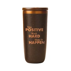 Baudville Cosmic Copper Stay Positive & Work Hard Coffee Tumbler, Brown/Copper, 16 Oz. (93548)