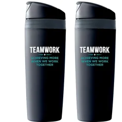 Baudville "Teamwork, Achieving More When We Work Together" Plastic Double Wall Insulated, 16 oz., 2/Pack (1393269P231)