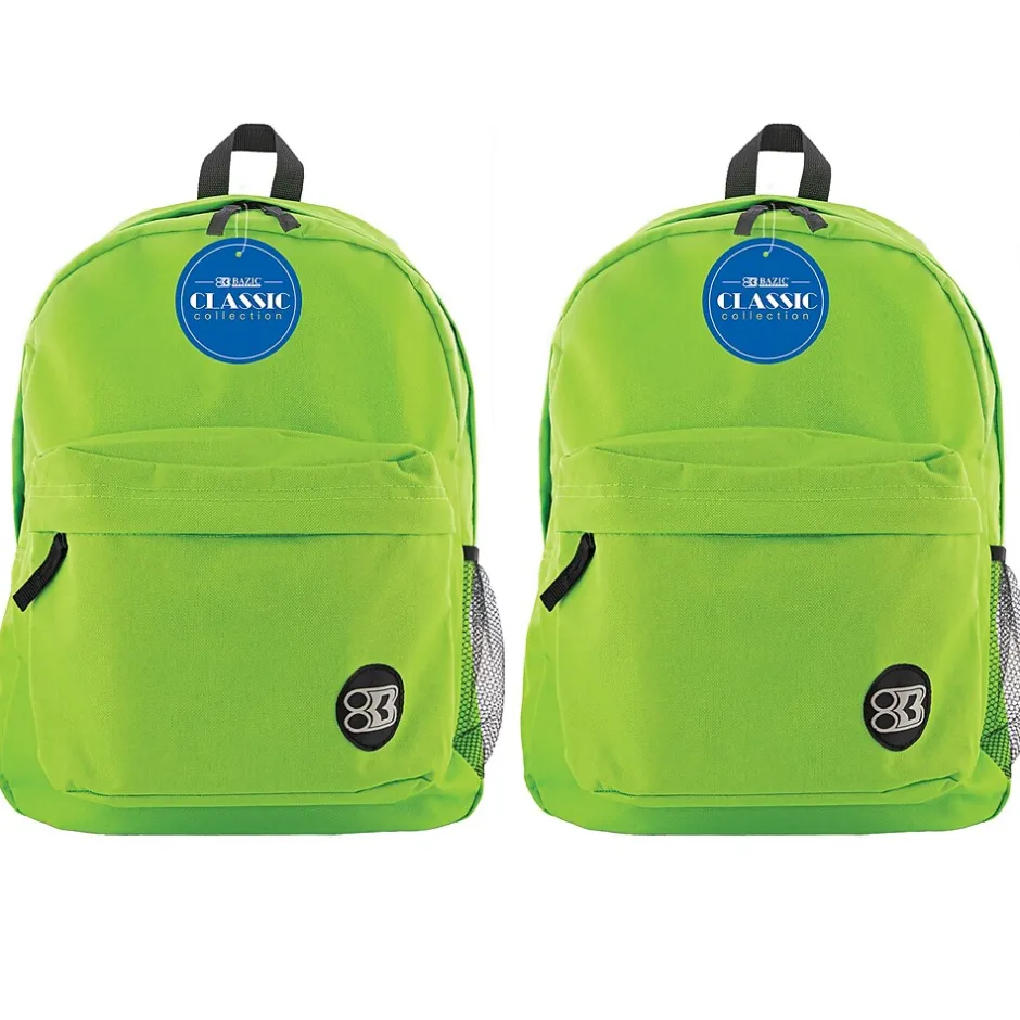 Bazic Products Classic Backpack, Lime Green, Pack of 2 (BAZ1054-2)