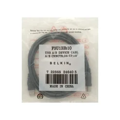 Usb Cables<Belkin 10' USB A to USB B Cable, Male to Male, Gray/Silver (F3U133B10)