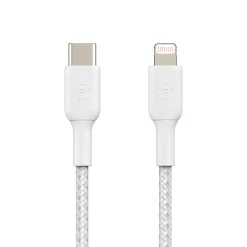 Power Cables<Belkin BOOST CHARGE Braided USB-C to Lightning Cable, 1 m / 3.3 ft., White
