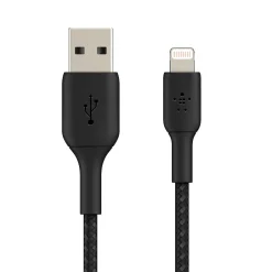 Usb Cables<Belkin BOOST CHARGE Braided Lightning to USB-A Cable, 3.3 ft., Black