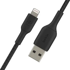 Usb Cables<Belkin BOOST CHARGE Braided Lightning to USB-A Cable, 3.3 ft., Black