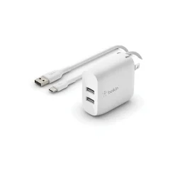 Belkin BOOST CHARGE Dual USB-A Wall Charger, 24W + USB-A to USB-C Cable, White (WCE001dq1MWH)