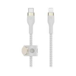 Power Cables<Belkin BOOST CHARGE PRO Flex 6.6' USB Type-C to Lightning Power Cable, Male to Male, White (CAA011BT2MWH)