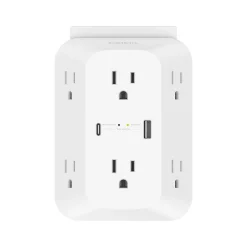 Surge Protectors & Power Strips<Belkin 6-Outlet USB-A and USB-C Ports Outlet Adapter, White (SRA008P6TT)