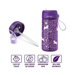 Water Bottles<bentgo Kids Unicorn Plastic Water Bottle, 15 oz. (BGKDCP1-UNI)