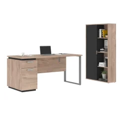 Online Aquarius 66" Computer Desk with Single Pedestal and Storage Cabinet, Rustic Brown/Graphite (114850-000009) Computer Desks