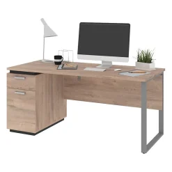 Clearance Aquarius 66" Desk with Single Pedestal, Rustic Brown/Graphite (114400-000009) Office Desks