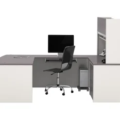 Discount Connexion Collection 71" U-Shaped Desk with Oversize Pedestal and Hutch, Sandstone/Slate (93863-59) Office Desks