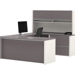 Discount Connexion Collection 71" U-Shaped Desk with Oversize Pedestal and Hutch, Sandstone/Slate (93863-59) Office Desks